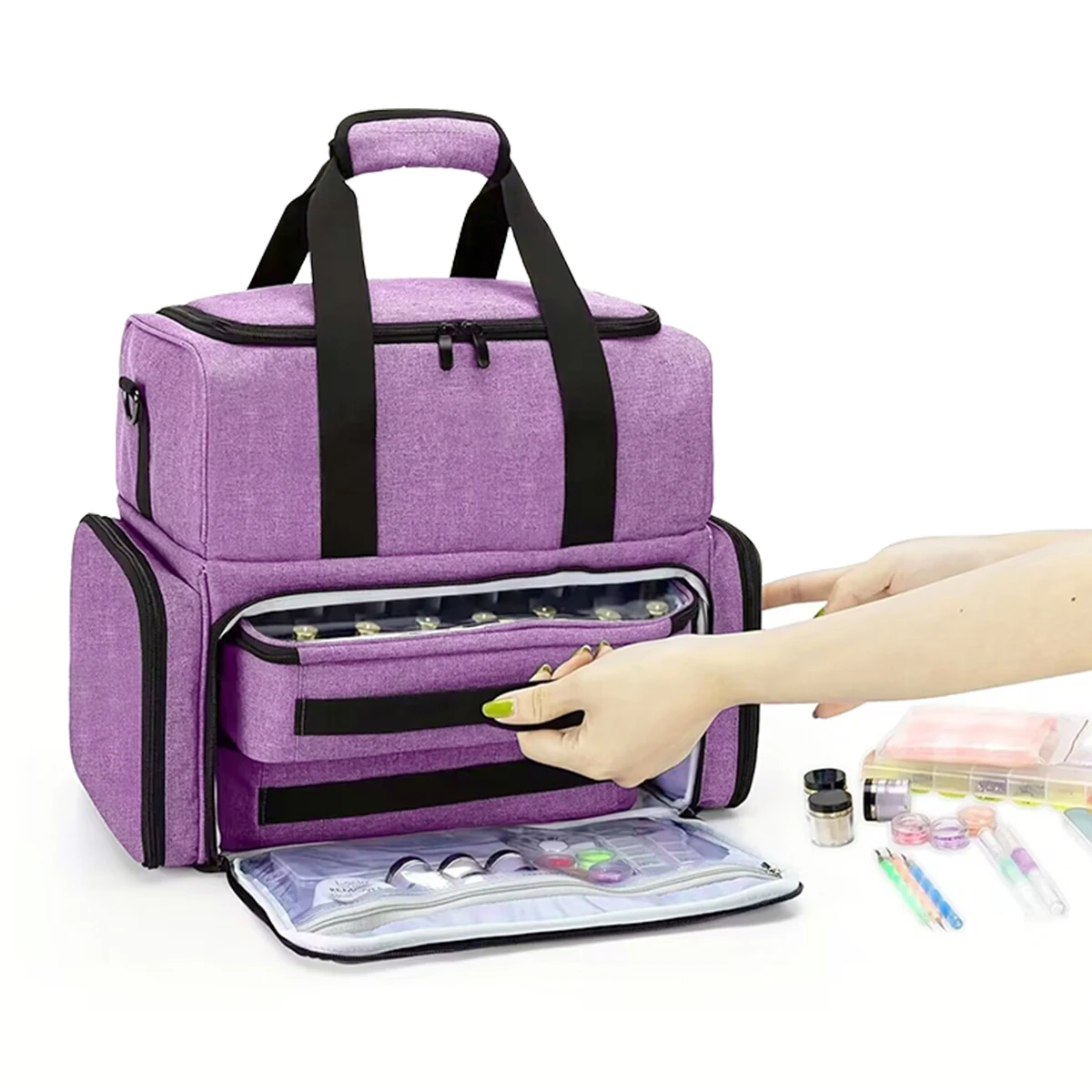 

Women Cosmetic Shoulder Bag Women Large Makeup Bag with 2 Removable Pouches Makeup Nail Polish Organizer case Nail Polish Bag