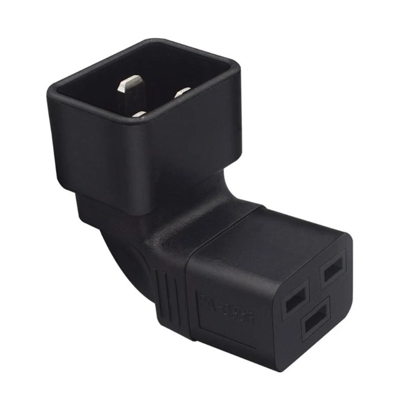 3-Prong C20 to C19 Connector Adapter Male Plug to Female Socket Converter Power Supply Adapter Black 90 Degree