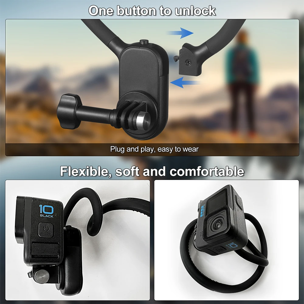 Neck Hold Mount Chest Mount for GoPro 12 Hero 11 10 9 8 7 6 Insta360 DJI Osmo Action Silicone Go Pro Action Camera Accessories