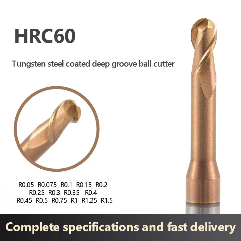 

Micro Ball End Mill Carbide Rib Processing Cutter CNC Deep Long Neck Small Mini Tool R0.05 R0.1 R0.15 R0.2 R0.3 R0.35 R0.45