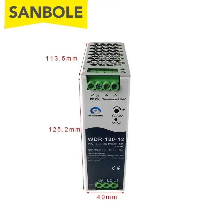 WDR-120W 12V 24V DIN Rail Mounting Installation AV380V Input Guide Short Circuit Protection Switch Power Supply AC/DC
