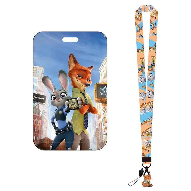 Disney Zootropolis Tempat Kartu Telepon Lanyard Anime Kartun Gantungan Kunci Menggantung Tali ID Kartu Penutup Casing Hadiah Natal