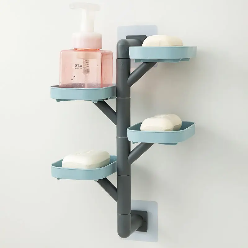 Storage Shelves Soap Box Rotating Wall-mounted Drain Rack Punch-free Installation Multi-layer Bathroom Storage Rack Space-saving