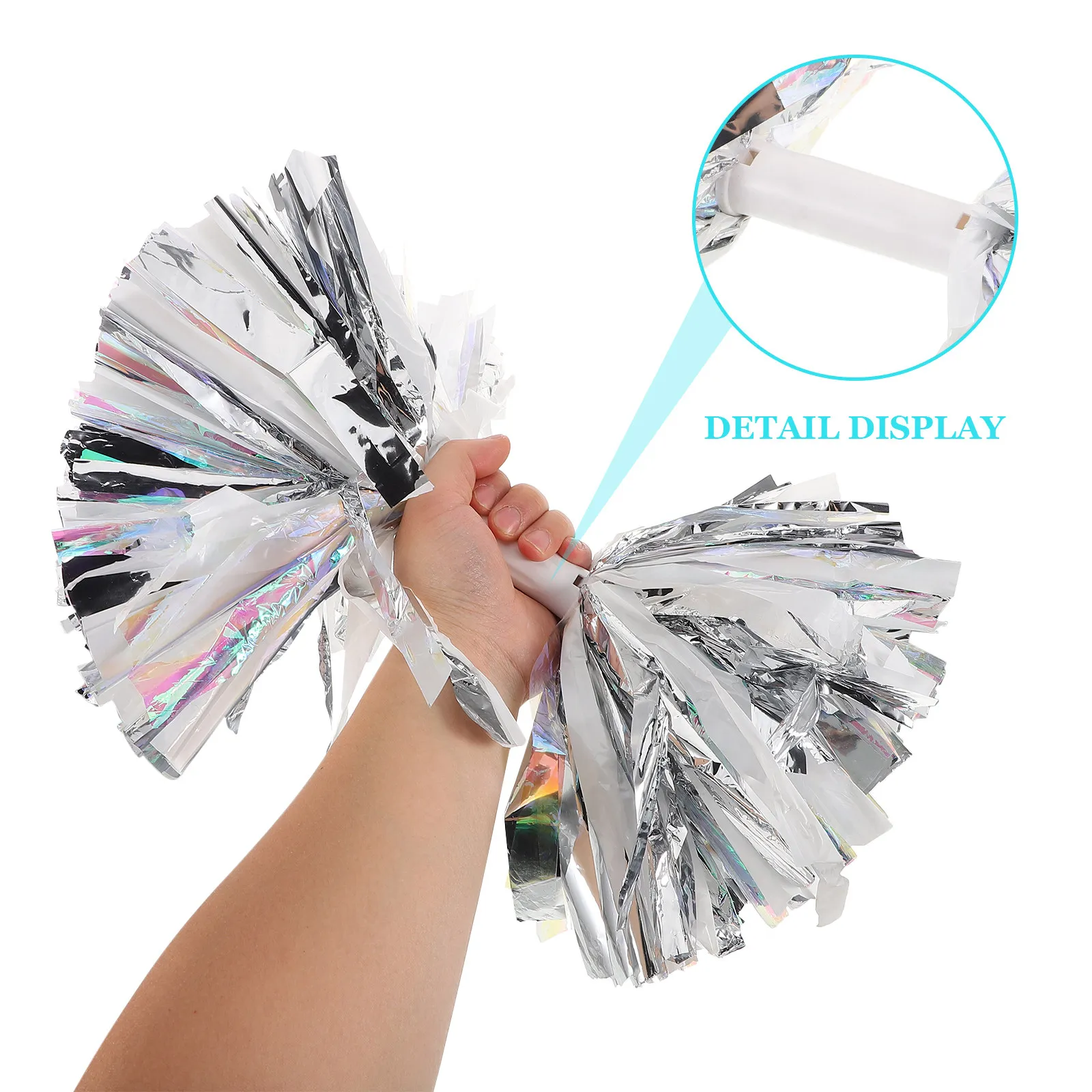 2Pcs Plastic Cheerleading Pom Poms Lightweight Eye Catching Colors Baton Handle Grip for Dance Team Sports Game