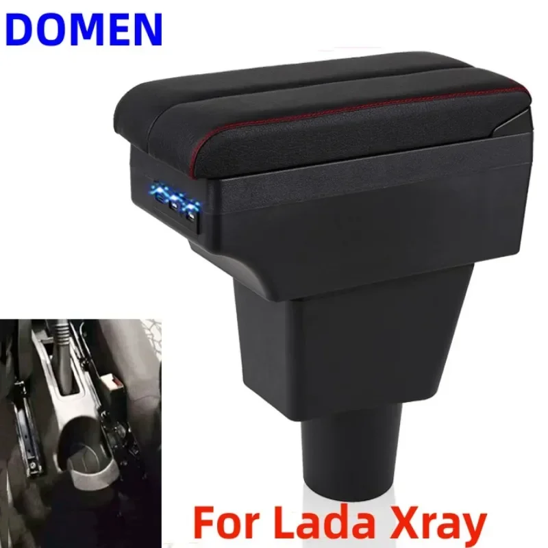 For Lada Xray Armrest Box Interior Parts Car Central Content With Retractable Cup Hole Large Space Dual Layer USB Charging