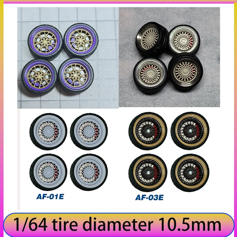 1:64 Modified Wheels 10.5mm Metal Wheels Rubber Tires Car Model Modification Accessories