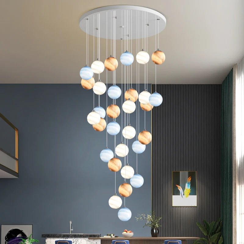 

Stair Chandelier Nordic Living room Modern Minimalist Apartment Pendant Light Duplex Building the Planet Long Chandelier