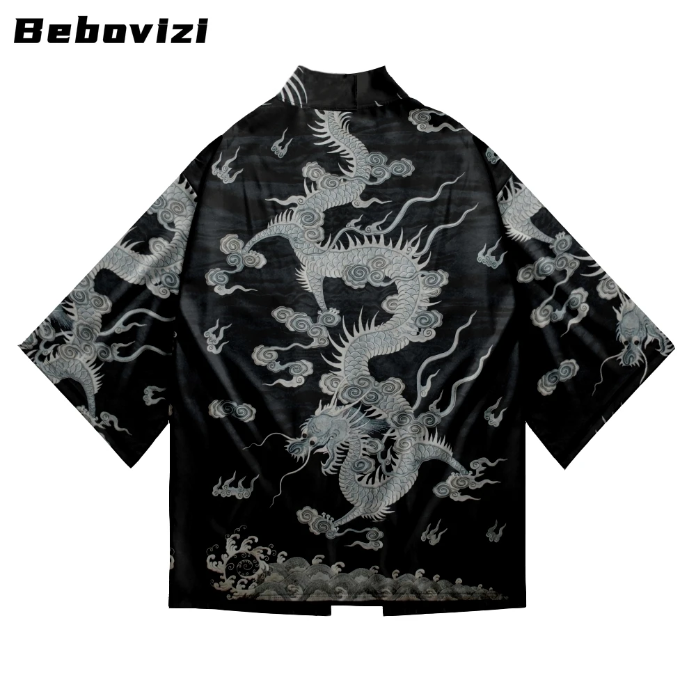 

Bebovizi Fashion Chinese Style Dragon Print Cardigan Haori Women Men Loose Yukata Asian Clothing Japan Harajuku Beach Kimono