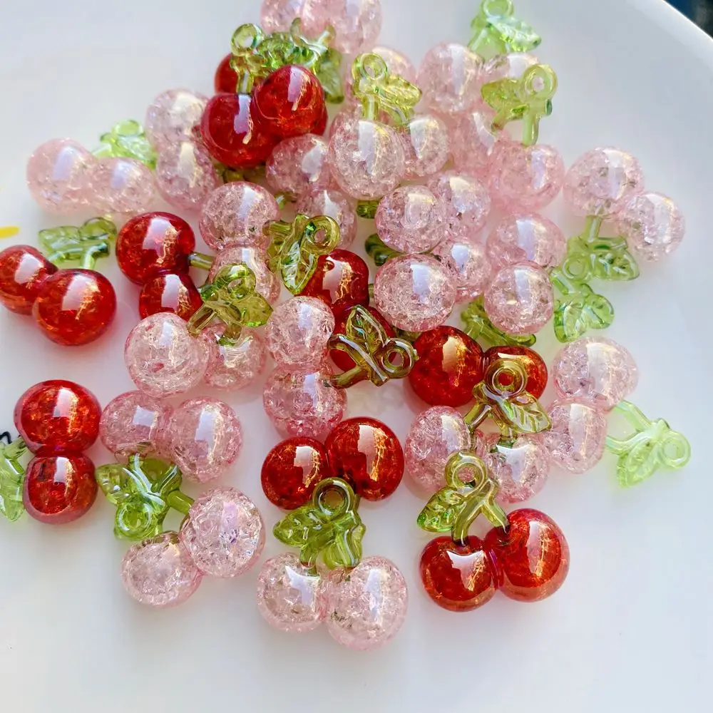 

10pcs Acrylic Bursting Cherry Charms Kawaii Red Pink Cherries Fruit Pendant for Keychain Earring Making DIY Jewelry Accessories