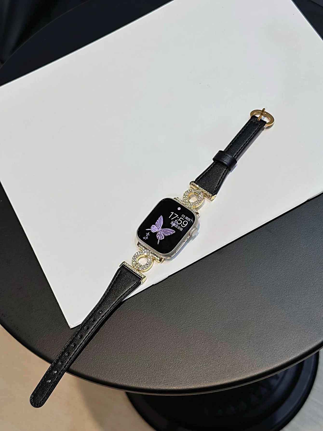 ممتاز بلينغ حلقة جلدية رقيقة ل سوار ساعة يد آبل النساء 10/9/8/7/6/5/4/3 SE 38 مللي متر 40 مللي متر 41 مللي متر 42 مللي متر 44 مللي متر 45 مللي متر 46 مللي متر 49 مللي متر حزام