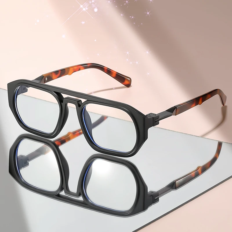 2025 New minimalist double-beam flat glasses with metal links and classic pilot glasses