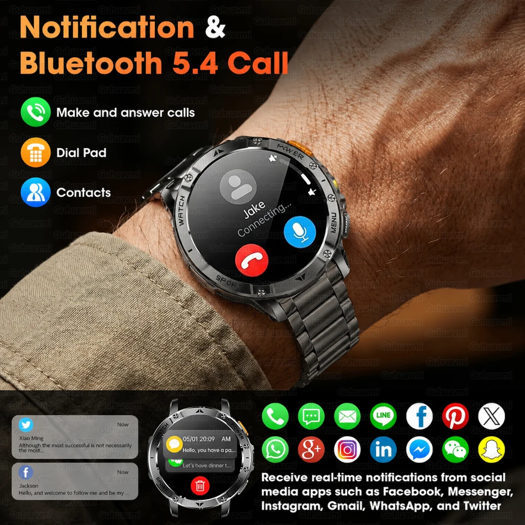 Outdoor Military 1400mAh 200-Day Standby Smartwatch Men GPS Tactical Clock Rugged IP68Waterproof SOS Flashlight Call Sport Watch - view 6