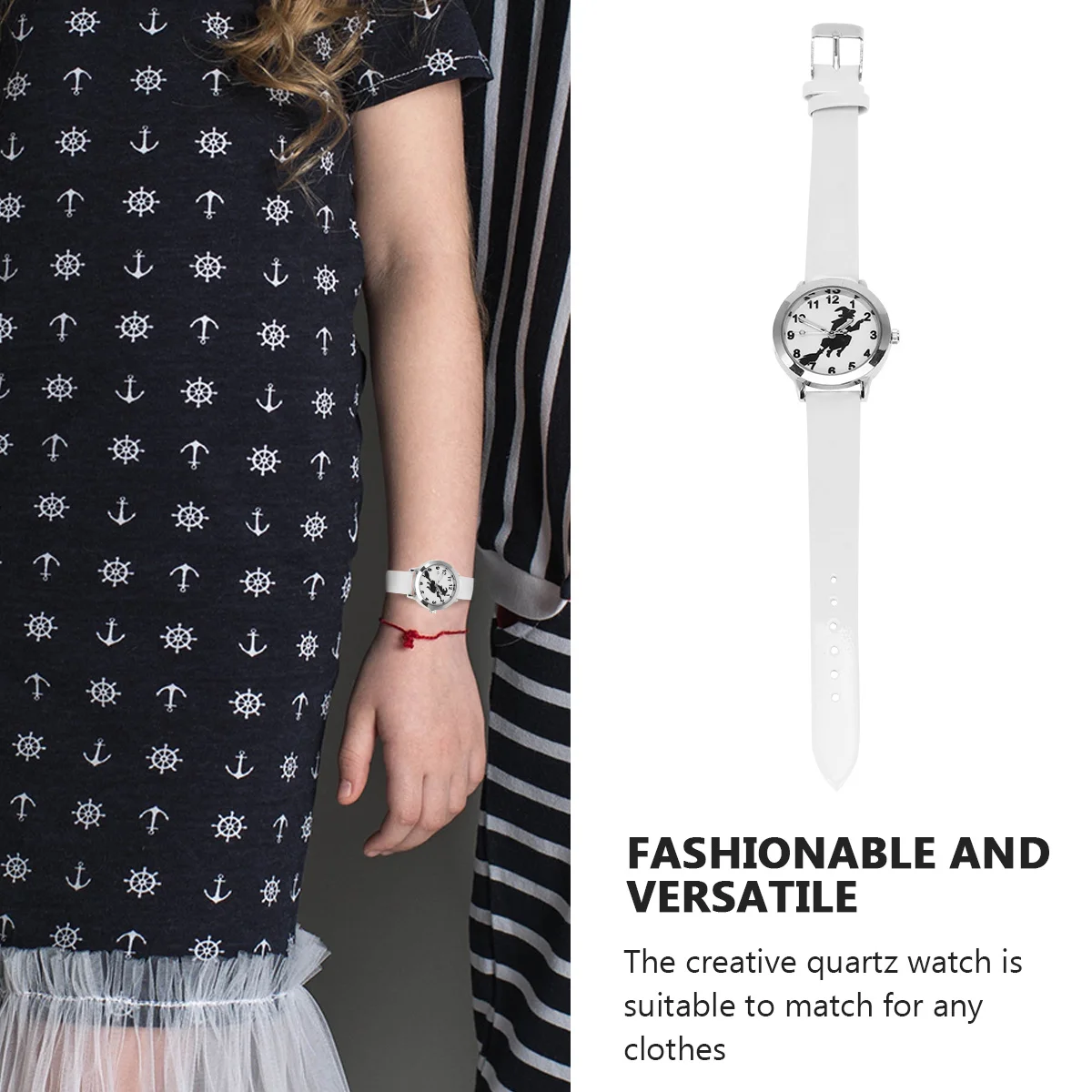 Halloween Witch Pattern Quartz Watch Creative Lightweight Durable Comfortable Strap Gift Watch Luminous Hands