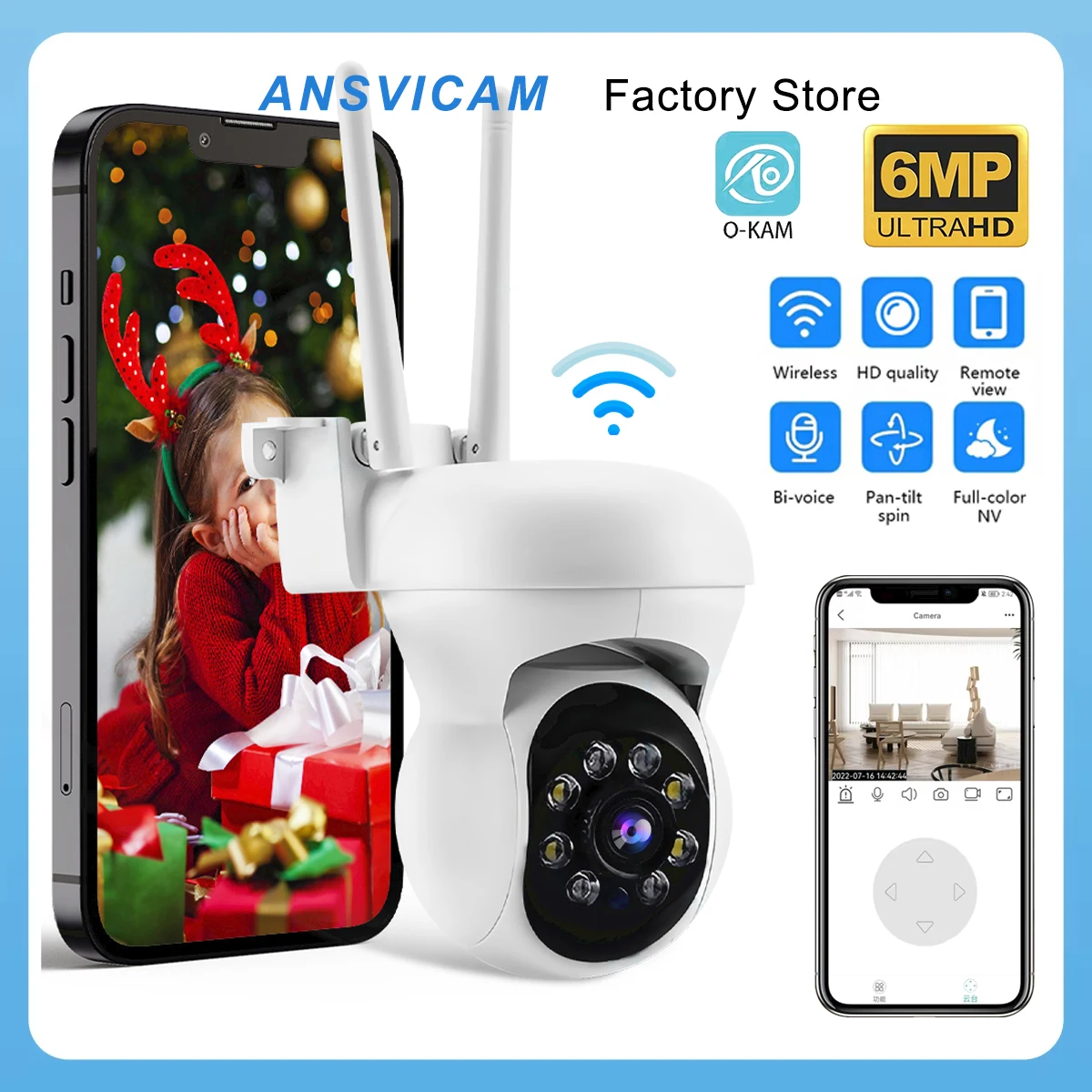 

5MP WiFi Wireless IP Camera Motion Detection Two-Way Audio Smart Home Security Protection PTZ Rotation IP Camera O-KAM PRO