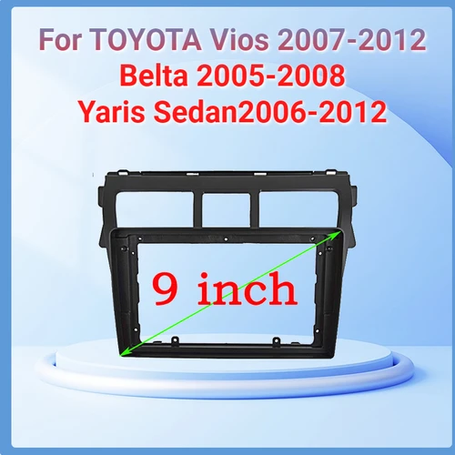 Imagen 2 del producto Panel de Fascia de Radio de coche de 2 DIN, 9 pulgadas, para Toyota Vios 2007 Belta 2005 Yaris Sedan 2006, Kit de instalación de embellecedor de salpicadero estéreo