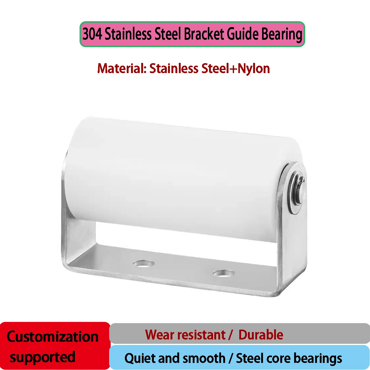304 Stainless Steel Nylon Pulley Guide Bearings - 20x20-48x150mm Directional Track Wheels with Iron Brackets for Sliding Doors