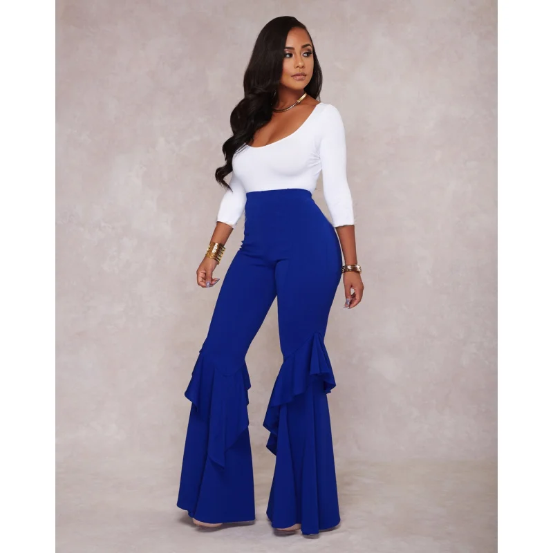 plus Size2017Amazon Quality Standard Size Cross-Border Sexy Hot Multi-Color Ruffled Bell-Bottom Pants Two-Piece Set