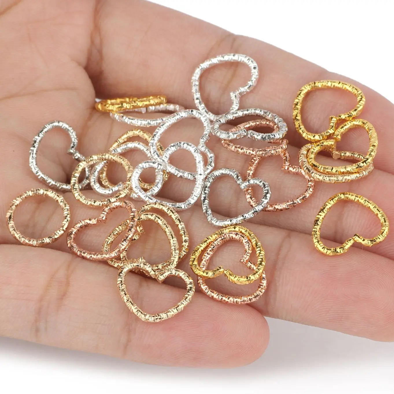 50pcs 14x12mm Love Heart Jump Rings Heart Shape Twisted Open Split Rings Connectors For Jewelry Makings Findings Accessories