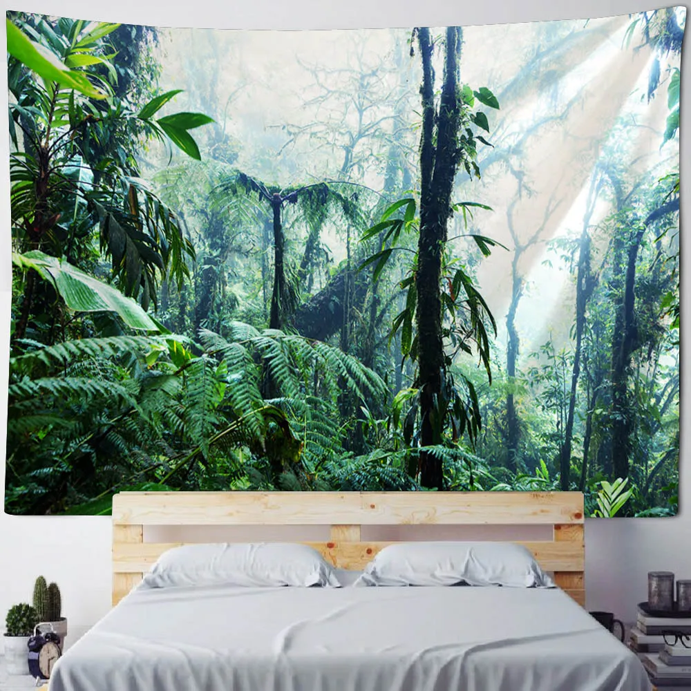 Green Jungle Tapestry Hippie Bohemian Home Decoration Wall Hanging Cloth Living Room Bedroom Mural, Background Poster