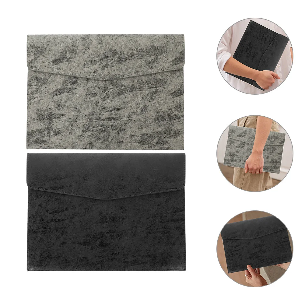 비즈니스 파일 및 영수증을 위한 2개 세트 가짜 문서 폴더 정리함 버튼 파우치 사무실용 포켓이 있는 폴더