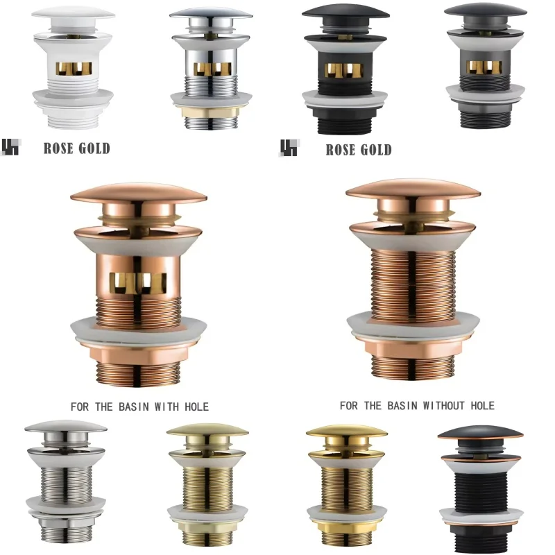 Black Gold Basin Sink Drainer Corrosion Resistant Pop Up Push Button Waste Trap With Overflow Kitchen Bath Drain Stopper No Hole