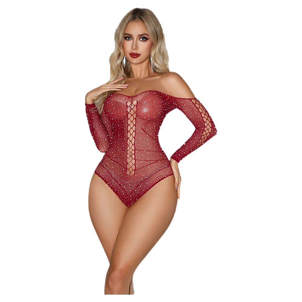 Top de bikini burdeos sexy con mangas largas caladas y top de malla, camisa de manga larga transparente para mujer para discoteca 4LOV
