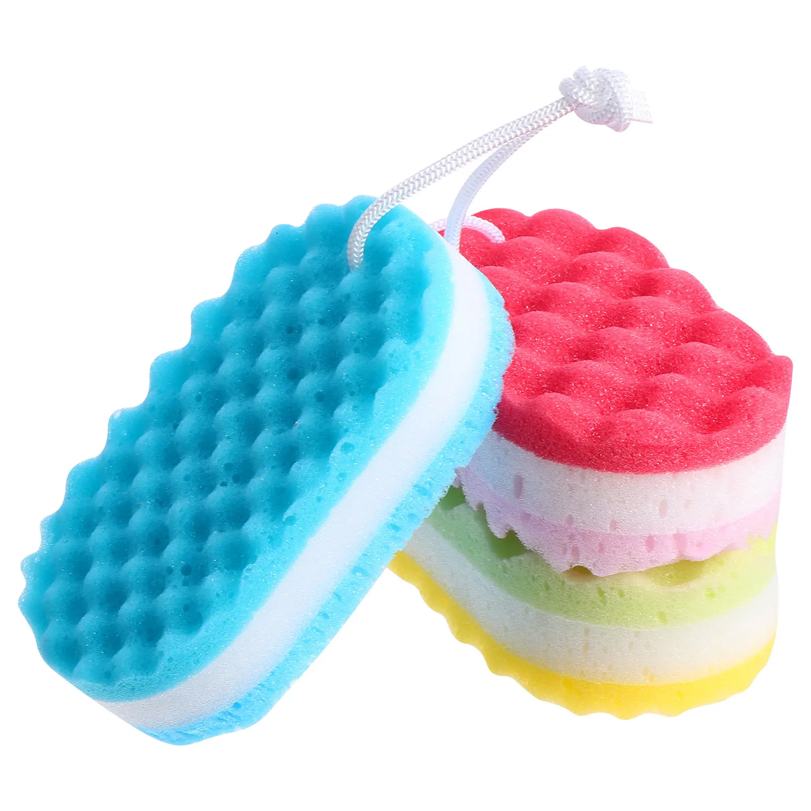 

3pcs Bath Sponge Shower Cleaning Wavy Exfoliating Scrubber Soft Gentle Skin Practical Safe Body Rubbing Travel Portable Storage