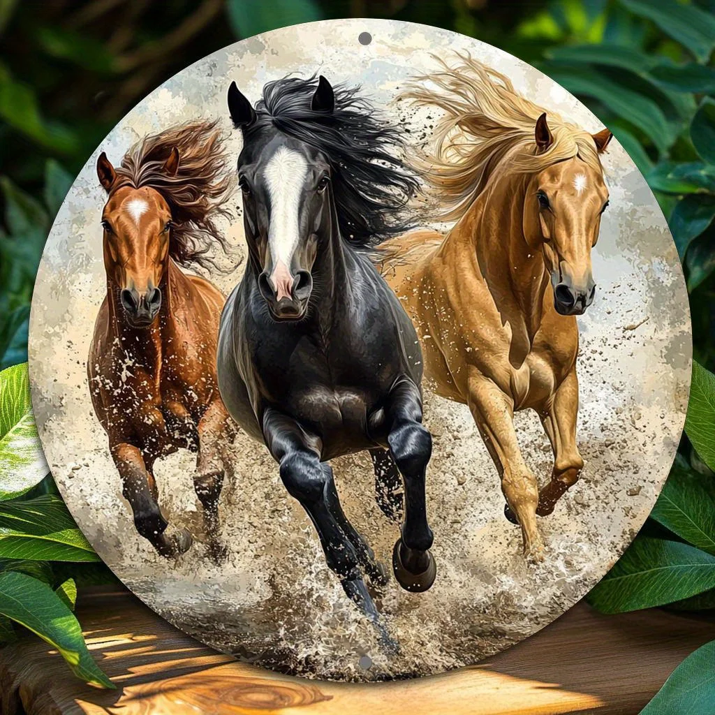 KATE BROOK Aluminum Wall Art Sign Horse Decor Metal Plaque 8x8 Inch Home Office Bar Cafe Easy Install Pre-Drilled Holes