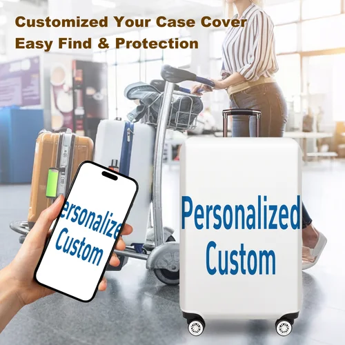 Funda de equipaje de nailon personalizable con nombre personalizado - Protector de equipaje de maleta elástica, organizador de bolso a prueba de polvo, adecuada para maletas de 18-32 pulgadas, equipaje de viaje, funda de equipaje personalizada, equipo de viaje elegante, personaliza con sus propios fotos y texto