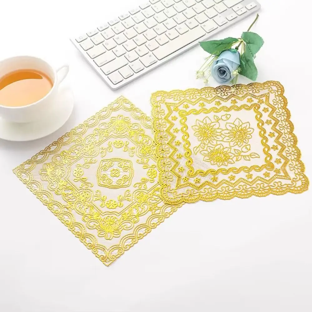Hot DIY Round Lace Mat Craft Wear-Resistant Cake Mat Gold Paper Coaster Placemat Wedding Birthday Party Table