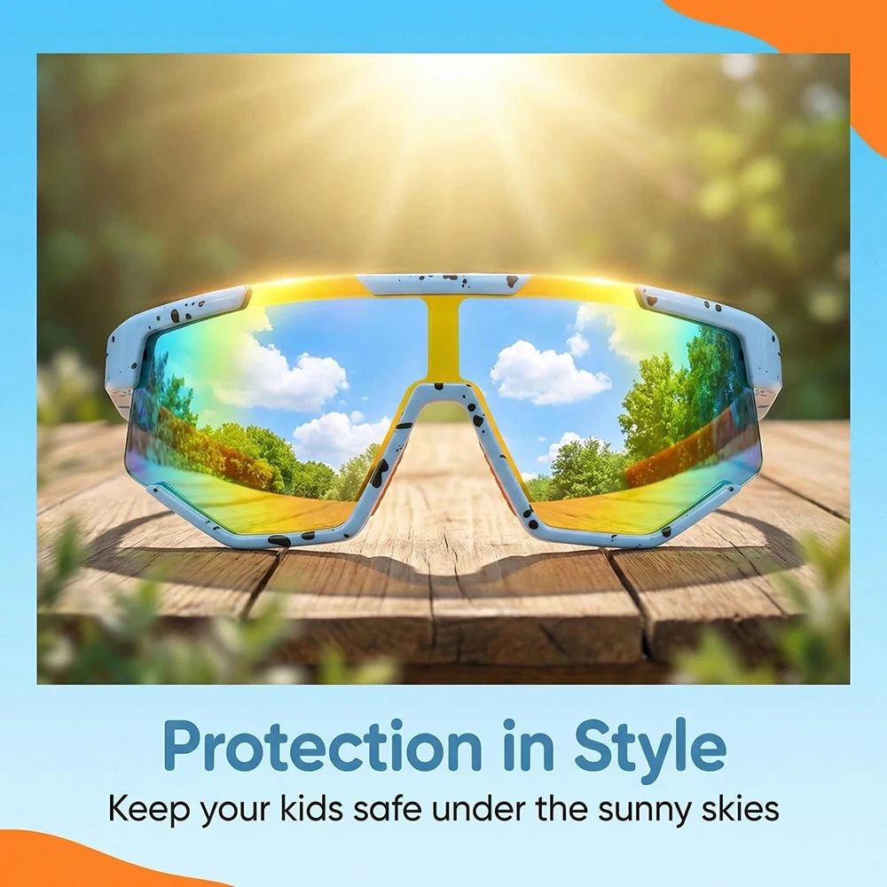 Kids Eco Silicone Sport Sunglasses, UV400 Polarized Wrap Around Sun Goggles for Boys Girls, Lightweight Anti-Impact Eyewear