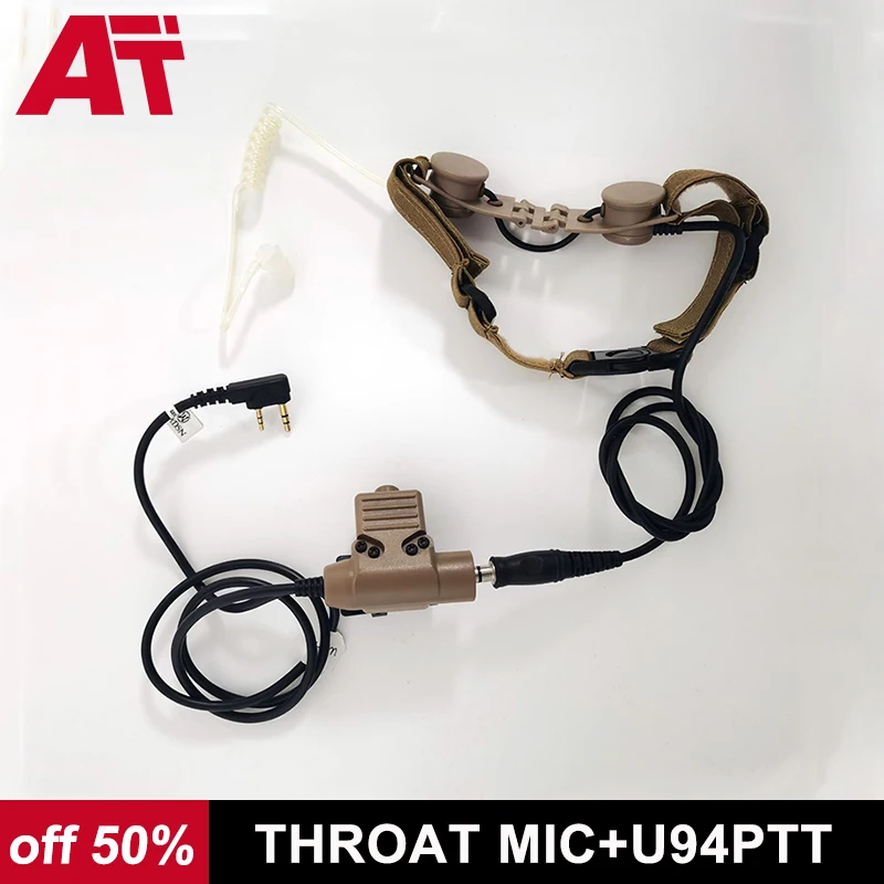 WADmersible DulMédiateur set Throat Mic Airsoft Neck Laryngeal Microphone Earphone avec U94 PTT pour MendBaoFeng UV-5R UV-5X UV-82