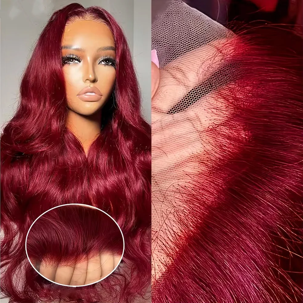 

99J Бордовый 13x6 Объемная волна Hd Парик из натуральных волос на кружеве Цветной 13x4 Красный Парик из натуральных волос на кружеве спереди Свободные волны Плотность 250