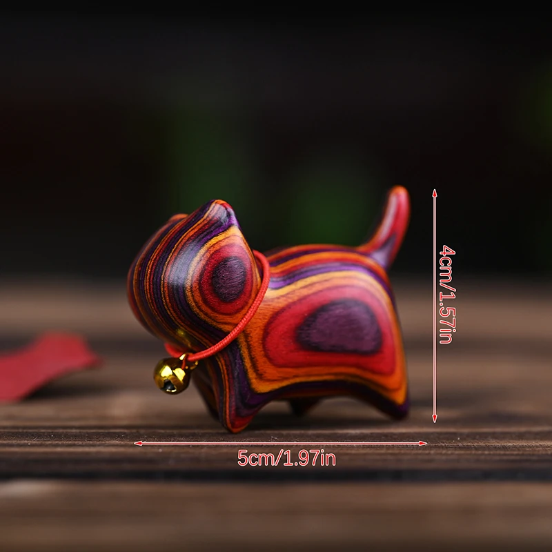 Z. Rainbow Wood Carving Cat Sculptures Cat Ornaments Cute Colored Wooden Cat Desktop Office Accessory Home Decor Gift Souvenirs