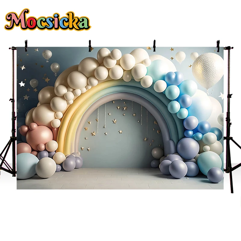 Mocsicka Birthday Party Photography Backdrop For Baby Shower Newborn Cake Smash Decor Banner 3D Balloon Arch Flower Background