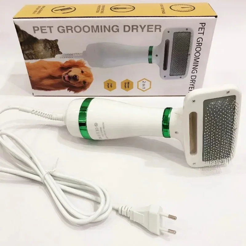 Pet Hair Dryer 2 in 1 Pet Grooming Dryer with Slicker Brush Pet Comb Cleaning Brush One-key Hair Removal Dogs Cats Accessories
