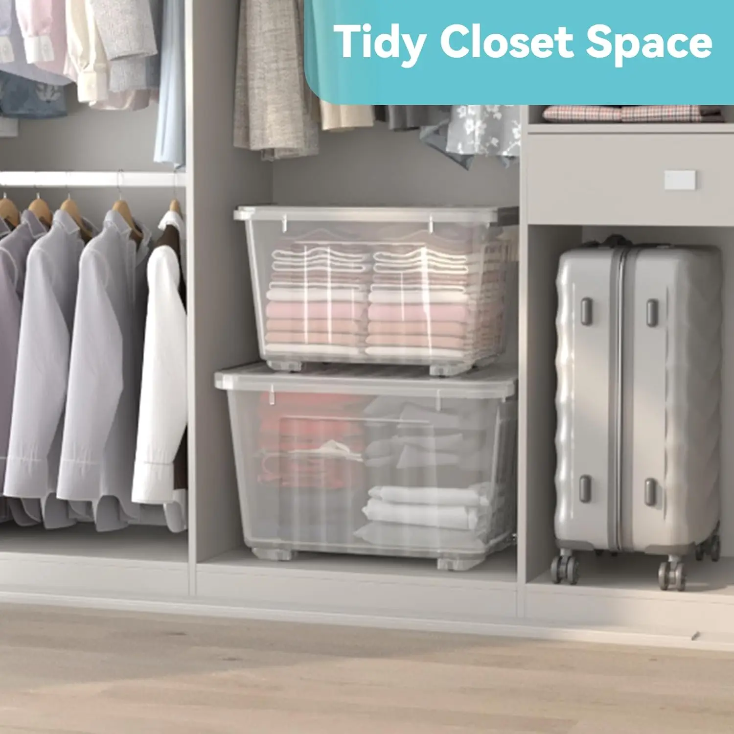 72 Quart Stackable Nestable Storage Bins with Lids and Latches, Clear Plastic Containers (6-Pack)