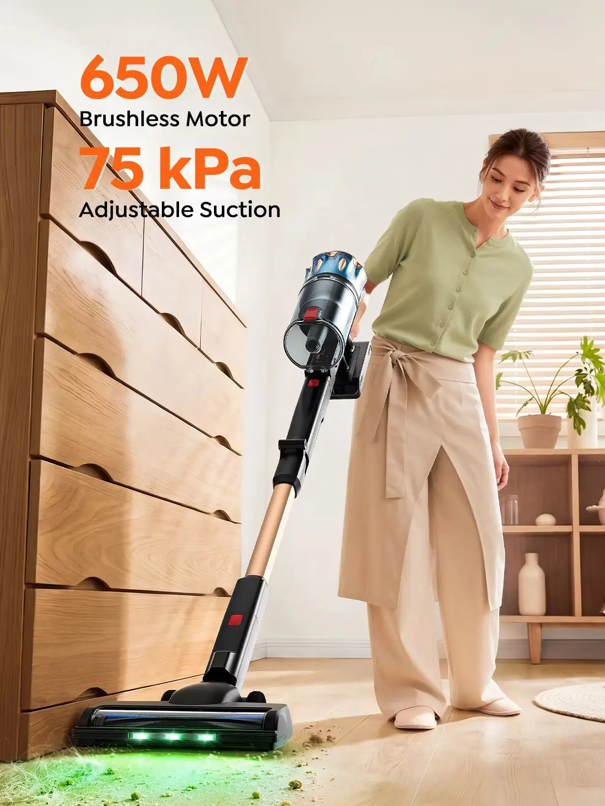 BUTURE S20 Kabelloser Staubsauger, 75KPa 650W starke Saugkraft, 90 Minuten Laufzeit, freistehende Ladestation, herausnehmbarer Akku, Smart-Display-Stielstaubsauger für Tierhaare, Teppiche und