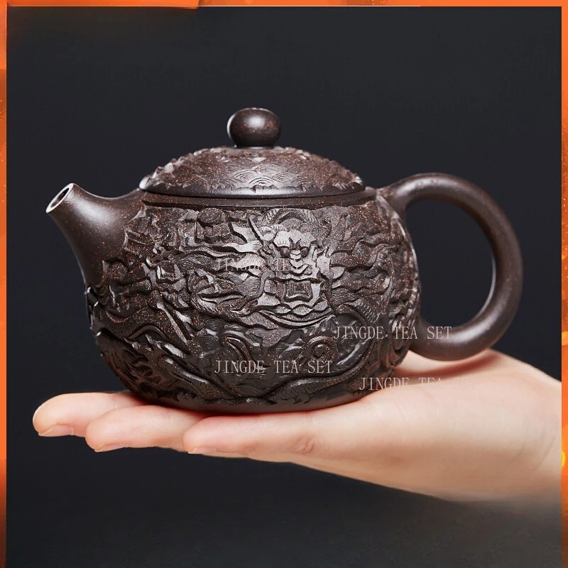 

320ml Yixing handmade purple clay teapot original ore black gold sand, Xishi teapot large capacity tea pot Kung Fu tea set
