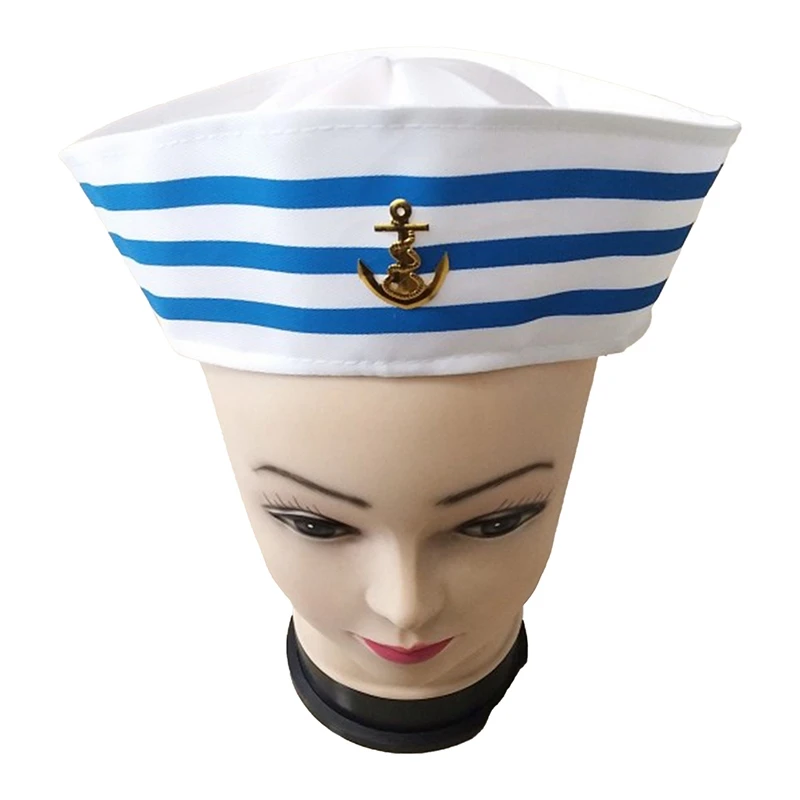 Vintage Seaman Hats White Anchor Logo Captain Sailor Hat Marine for Women Stage Party Cosplay Costume Accessories