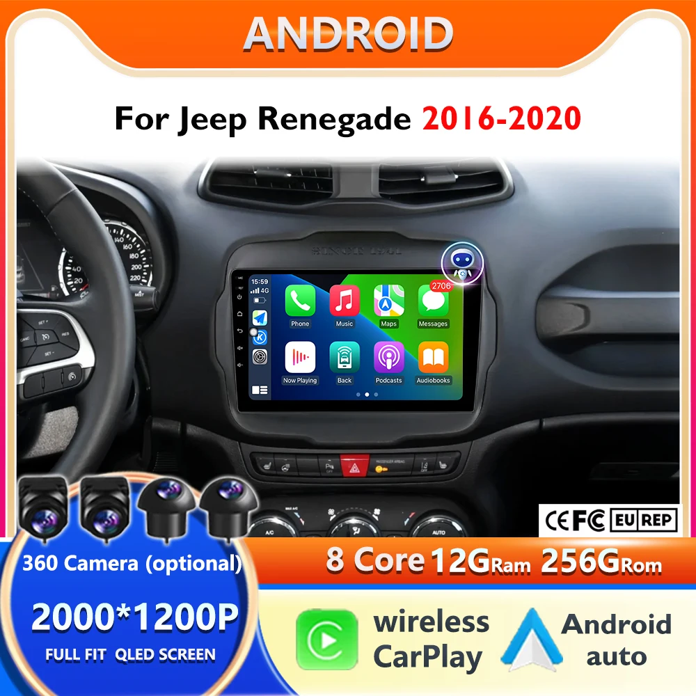

2DIN Android OS Auto Car radio for Jeep Renegade 2016-2020 Multimedia Video player GPS navi Stereo 4G BT Carplay 7851 Autoradio