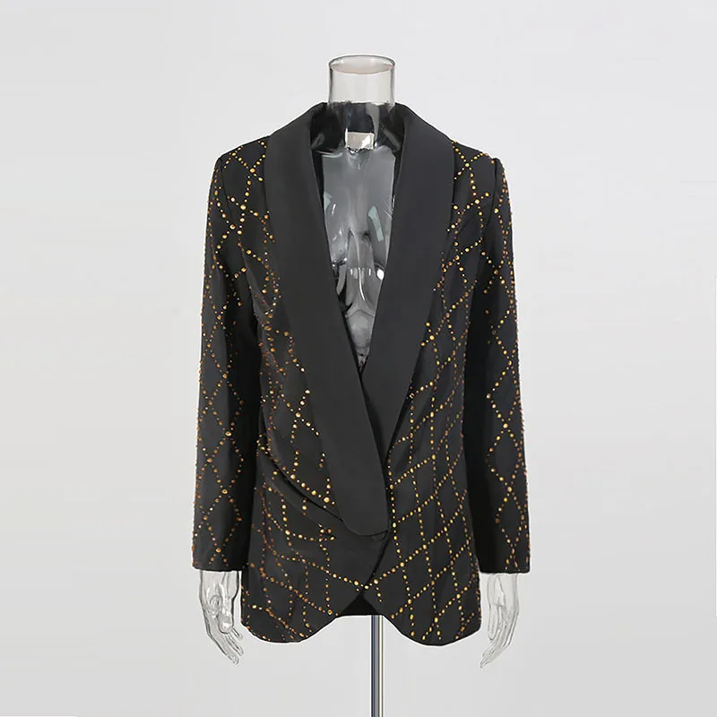 HKSH Herfst Nieuwe Vrouwen Blazer Zware Ambachtelijke Bezaaid Kleurrijke Diamanten Geplooide Socialite Stijl Luxe Ins Korte Formele Jurk HK11099