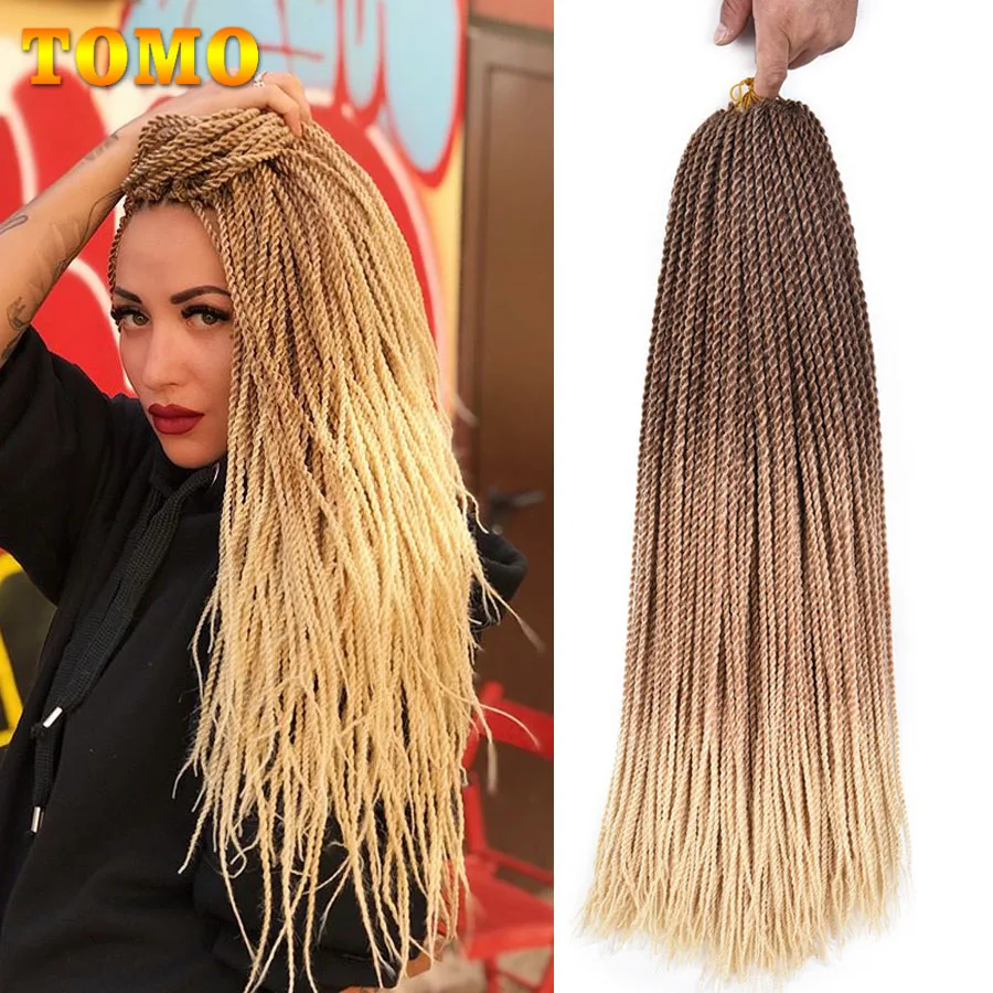 TOMO Colored Senegal Twist Braids Hair Extensions 24 Inch High Temperature Synthetic Crochet Braiding Hair Three Tone Pink Color