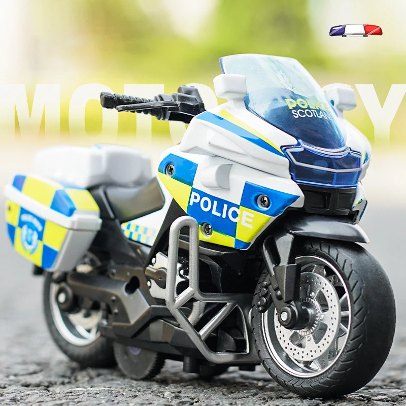 1:14 Simulatlon Alloy Pullback Motorcycle Mens Motorcycle Police Car Musical Toy With Lights Children Puzzle Toy Collection Gift