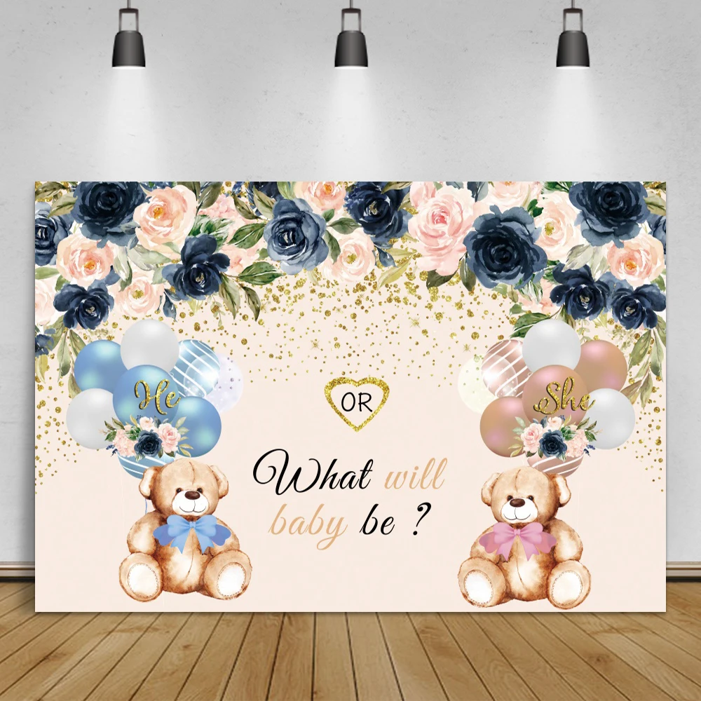 Laeacco Gender Reveal Party Photo Background Boy Or Gril Elephant Polka Dots Blue Stripe Banner Photography Backdrop Photostudio