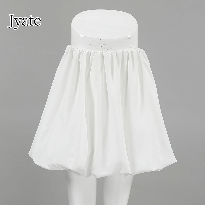 Jyate 2024 Street Style Fashion Pocket Prom Skirts Casual White Mini Skirts Women Summer Casual Elastic High Waist A-Line Skirt