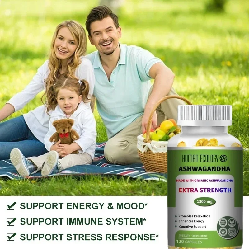 Pure Organic Ashwagandha Root Extract Capsule 1800mg Supplement Help Stress, Focus, Brain, Energy Support Sleep Health