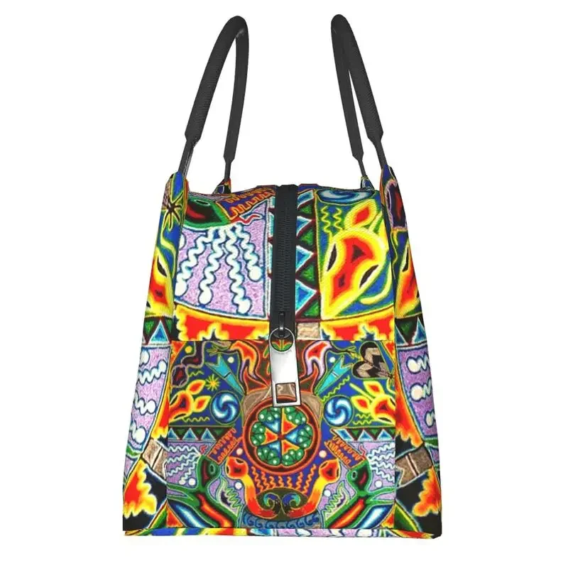 Huichol Traditional Native Insulated Lunch Bags for Women Shamanic Ceremony Folk Art Resuable Thermal Cooler Food Lunch Box