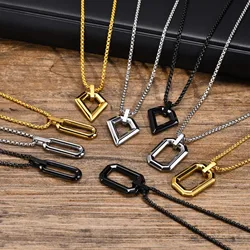 Mens Simple Geometric Necklaces,Hollow Waterproof Stainless Steel Square Pendant Collars,Classic Jewelry Gifts for Boys