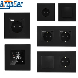 Light Push Switch EU Wall Sockets Home Wall Switches 1/2/3Gang 1Way Plastic Frame Panel USB Type-c Phone Charge Wall Sockets